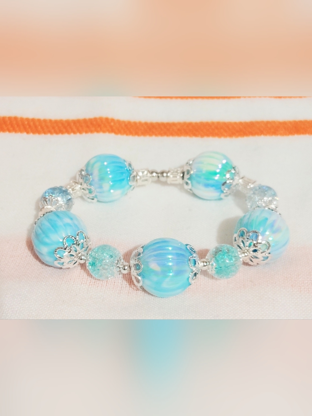 Handmade Glass Bracelet One Of A Kind. Premium Blue Glass/ Acrylic. Size 7''